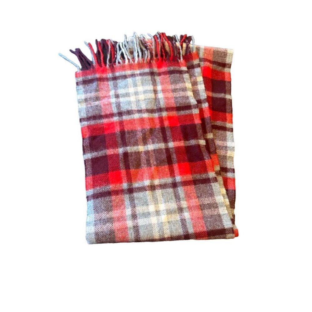 Highland Tweeds Scarf Red Plaid 100% Lambswool British Isles Fringed Heritage